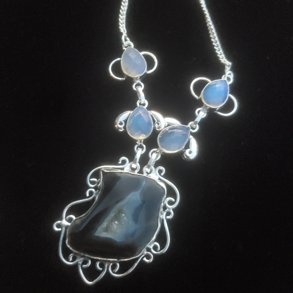 New Solar Agate & Opalite 925 Silver Necklace. - Picture 3 of 12